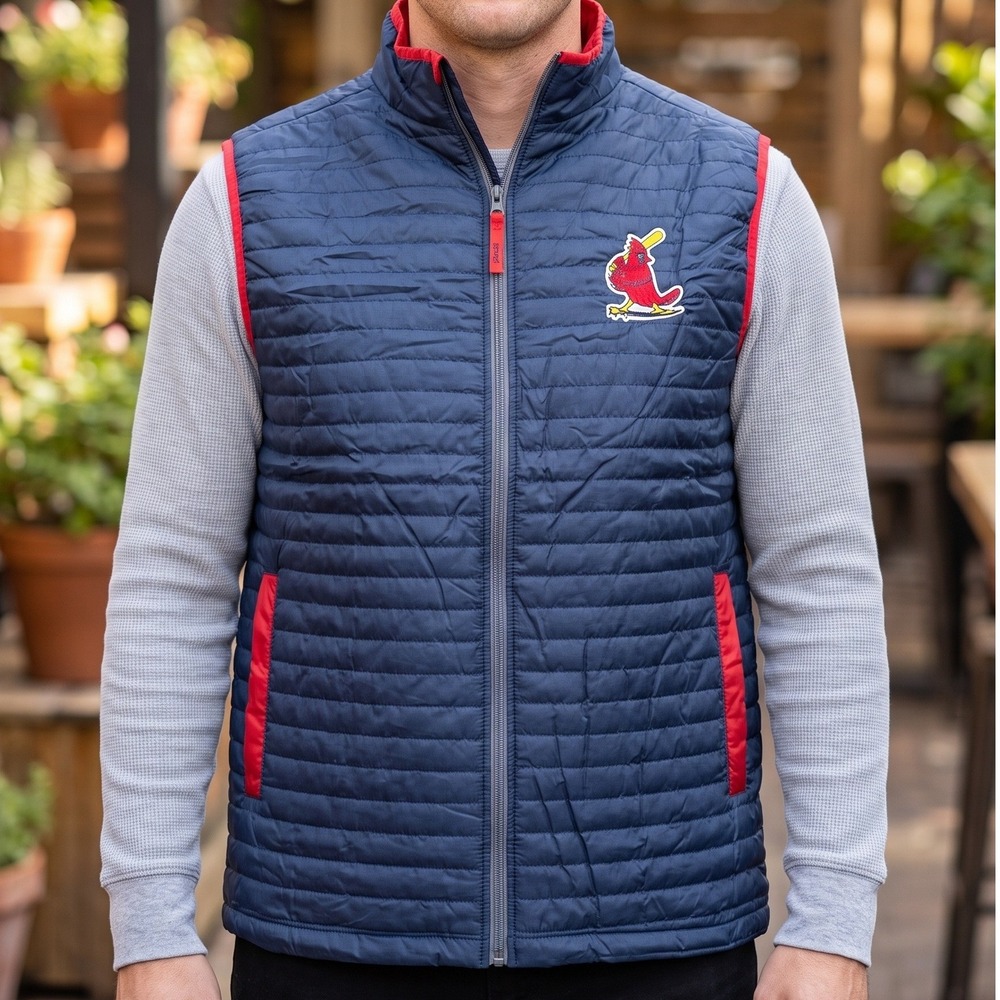 St Louis Cardinals MLB Quilted Puffer Vest Navy Blue Red Full Zip Mens XL
